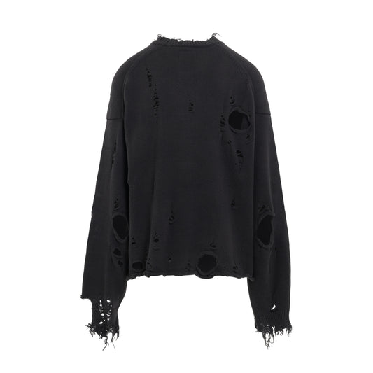 Destroyed Knit Pullover in Black