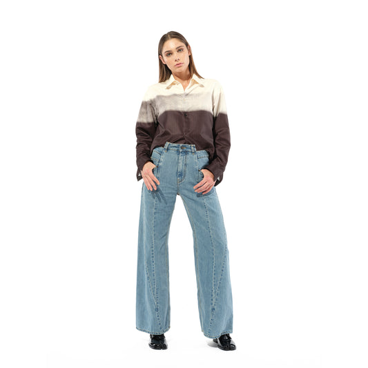 Cut Out Waistband Relaxed Fit Denim Jeans