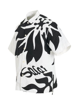 Floral Embroidered Patch Cotton Poplin Shirt in Off White/Black