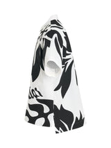 Floral Embroidered Patch Cotton Poplin Shirt in Off White/Black
