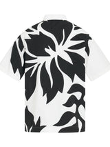 Floral Embroidered Patch Cotton Poplin Shirt in Off White/Black