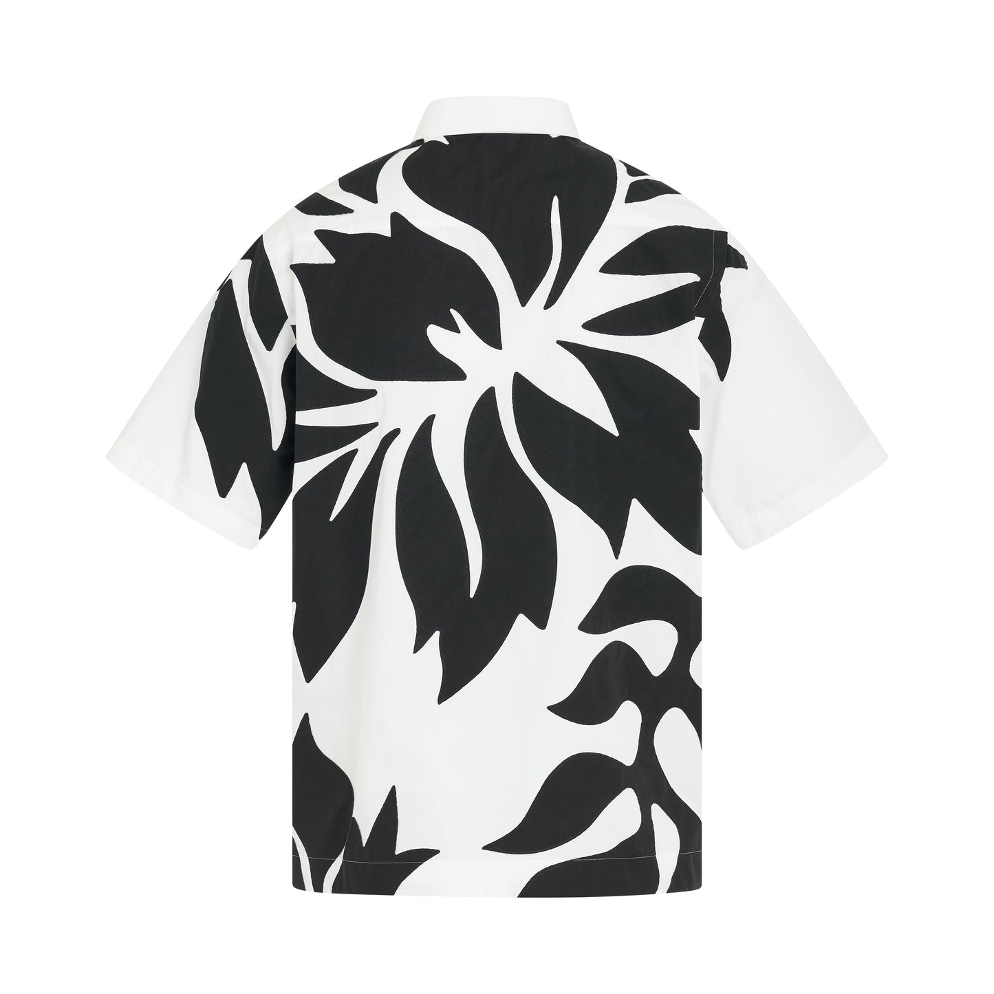 Floral Embroidered Patch Cotton Poplin Shirt in Off White/Black