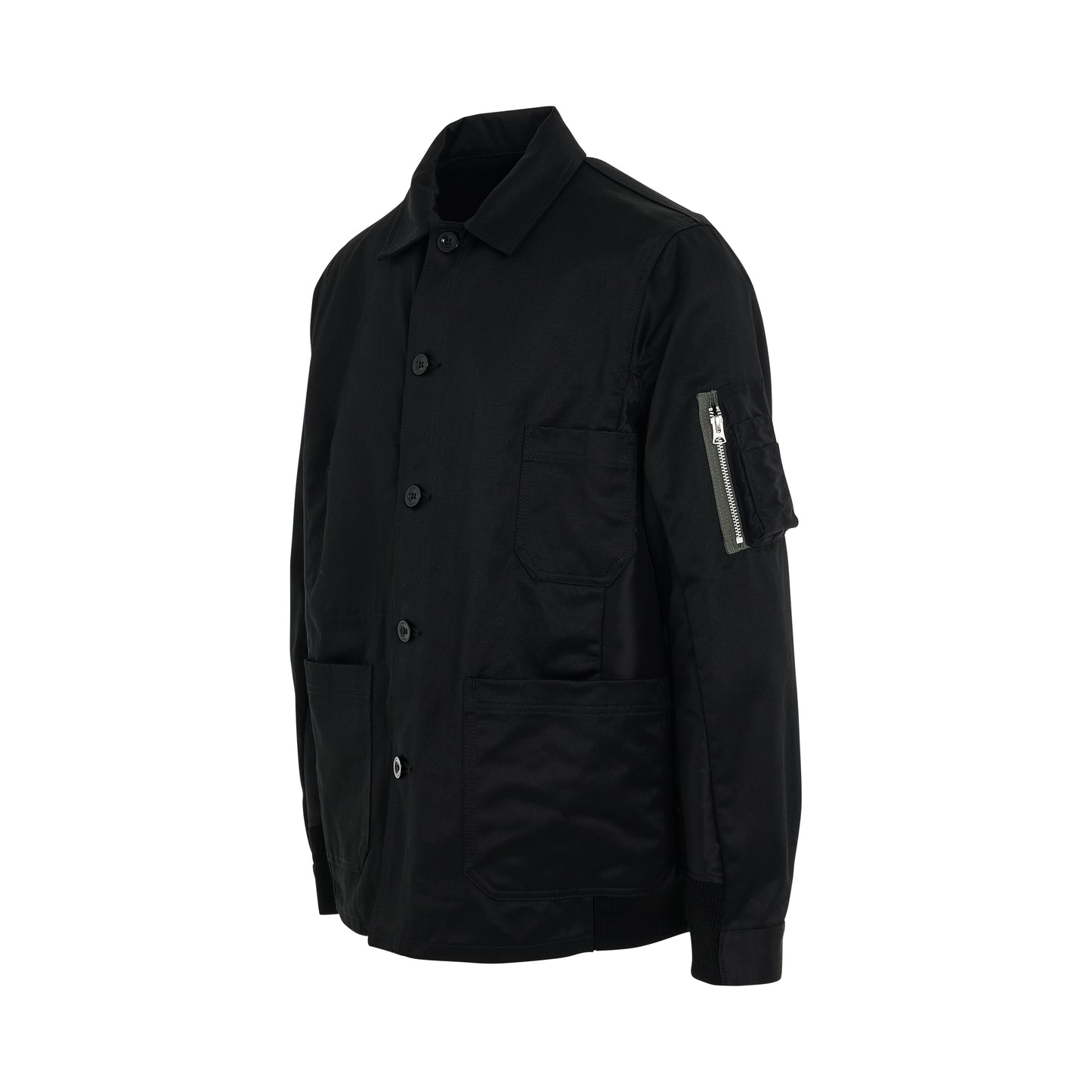 Cotton Chino x Nylon Twill Jacket in Black
