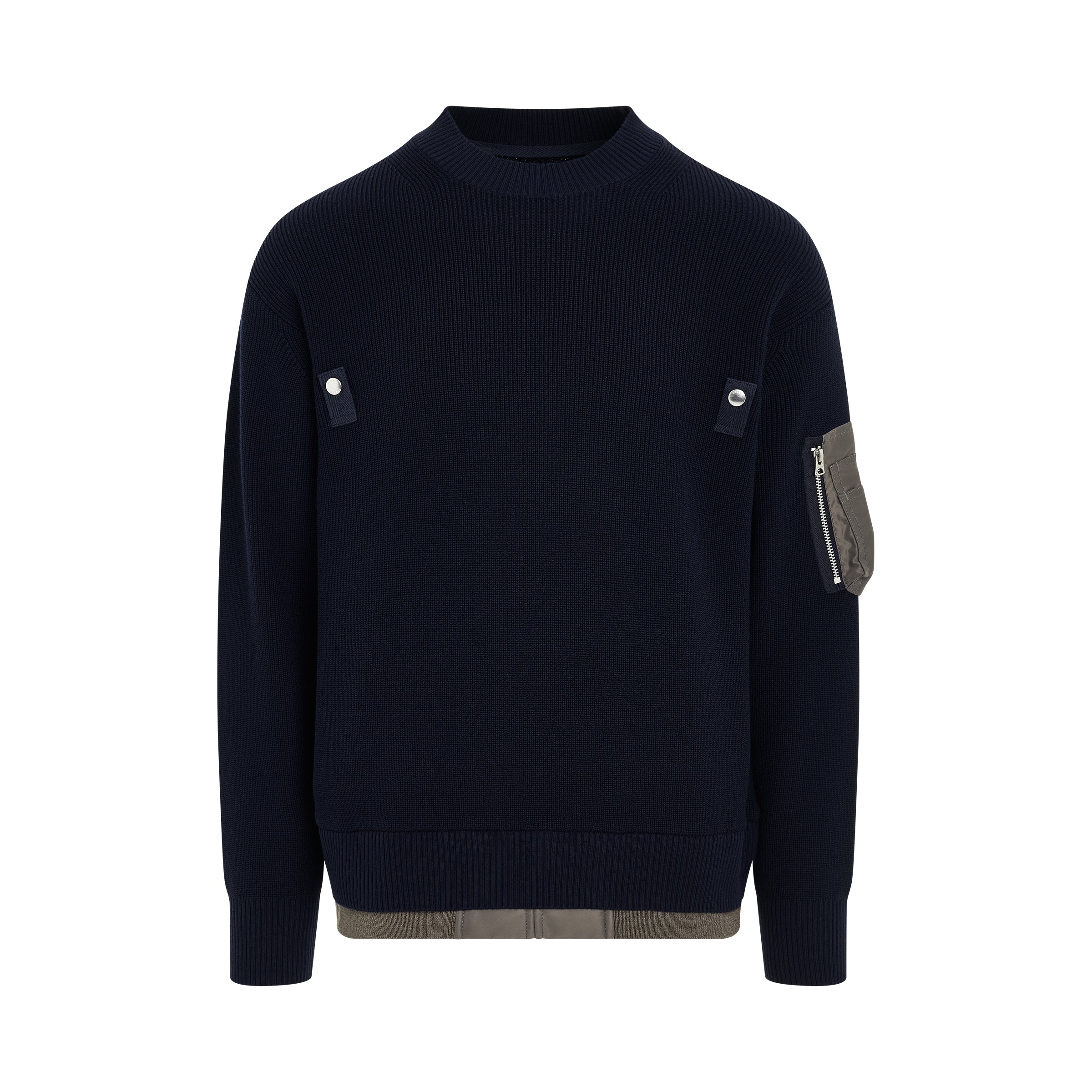 Nylon Twill x Knit Pullover in Navy