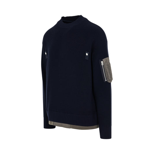 Nylon Twill x Knit Pullover in Navy