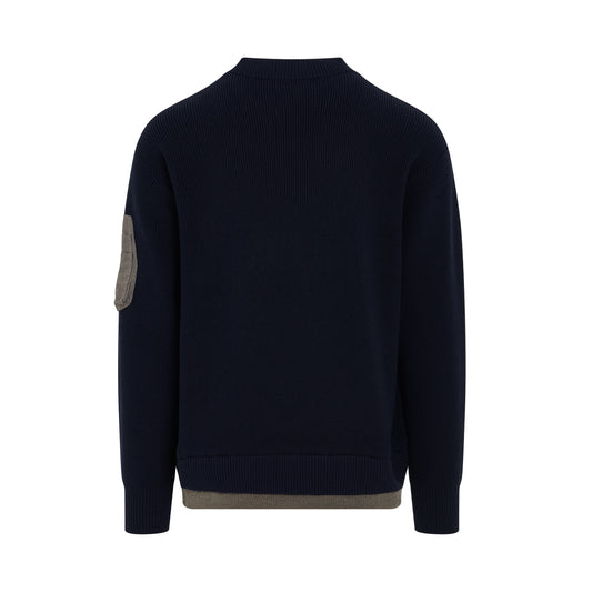 Nylon Twill x Knit Pullover in Navy