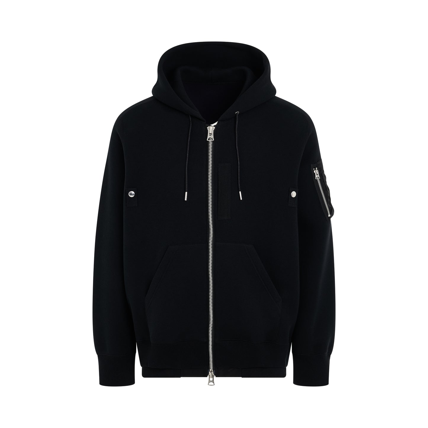 Sponge Sweat x Nylon Twill Zip Hoodie in Black