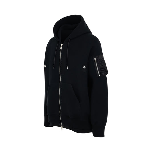 Sponge Sweat x Nylon Twill Zip Hoodie in Black