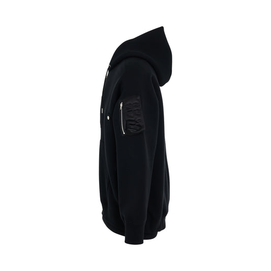 Sponge Sweat x Nylon Twill Zip Hoodie in Black