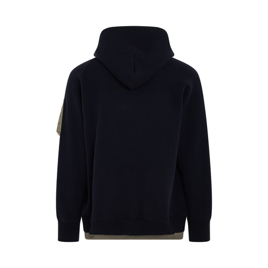 Sponge Sweat x Nylon Twill Zip Hoodie in Navy