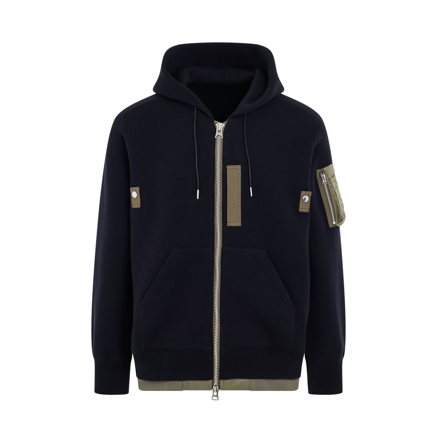 Sponge Sweat x Nylon Twill Zip Hoodie in Navy