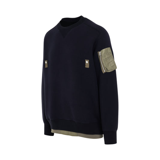 Sponge Sweat x Nylon Twill Sweatshirt in Navy