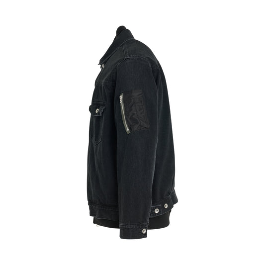 Layered Denim Blouson in Black