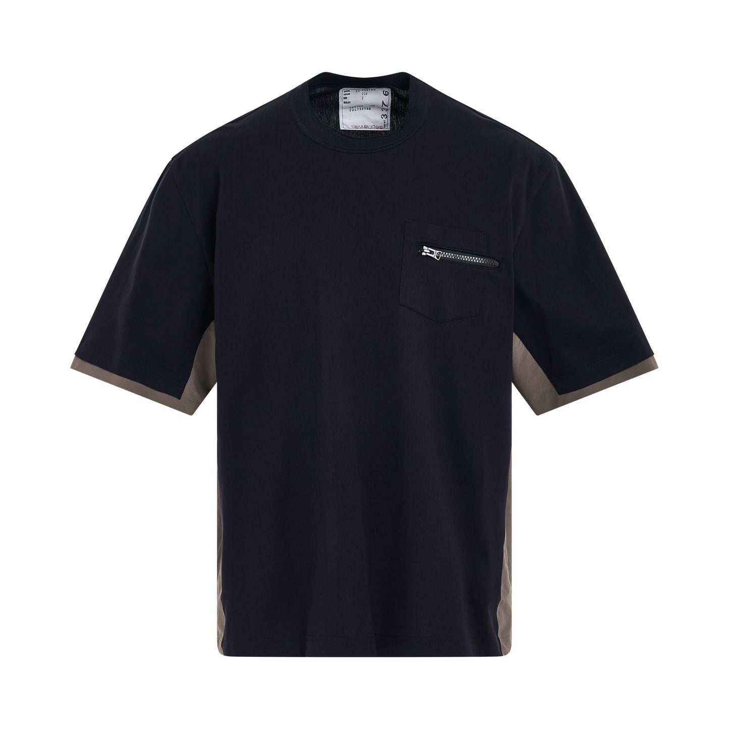 Layered Cotton Jersey T-Shirt in Navy/Taupe