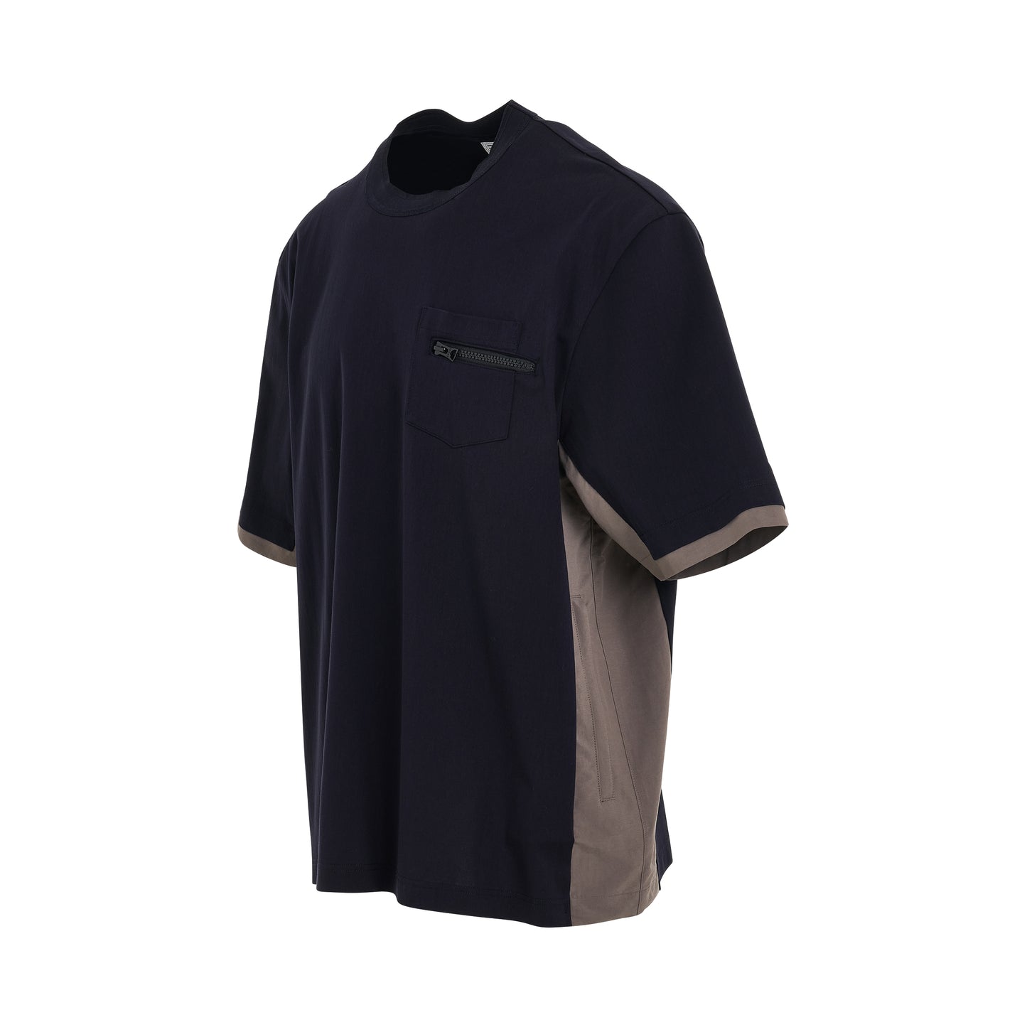 Layered Cotton Jersey T-Shirt in Navy/Taupe