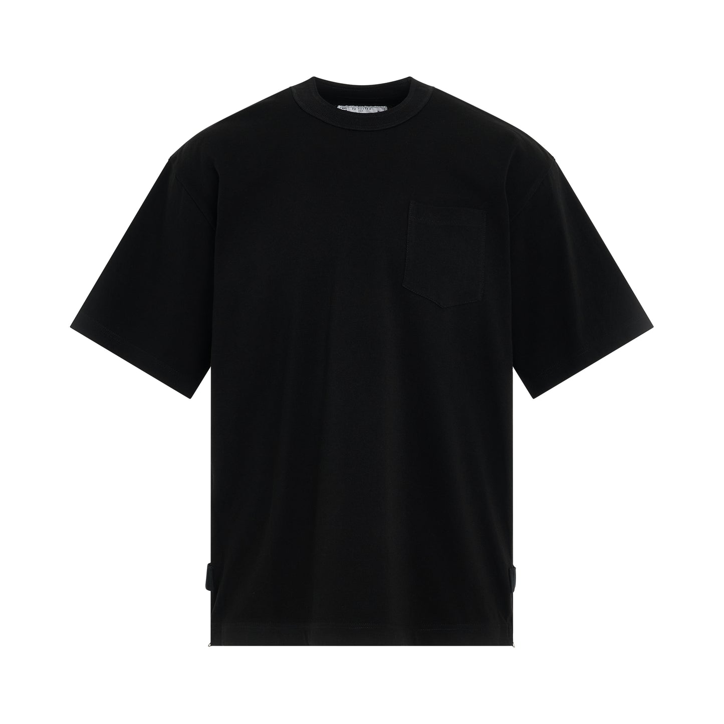 Side Zip Cotton Jersey T-Shirt in Black