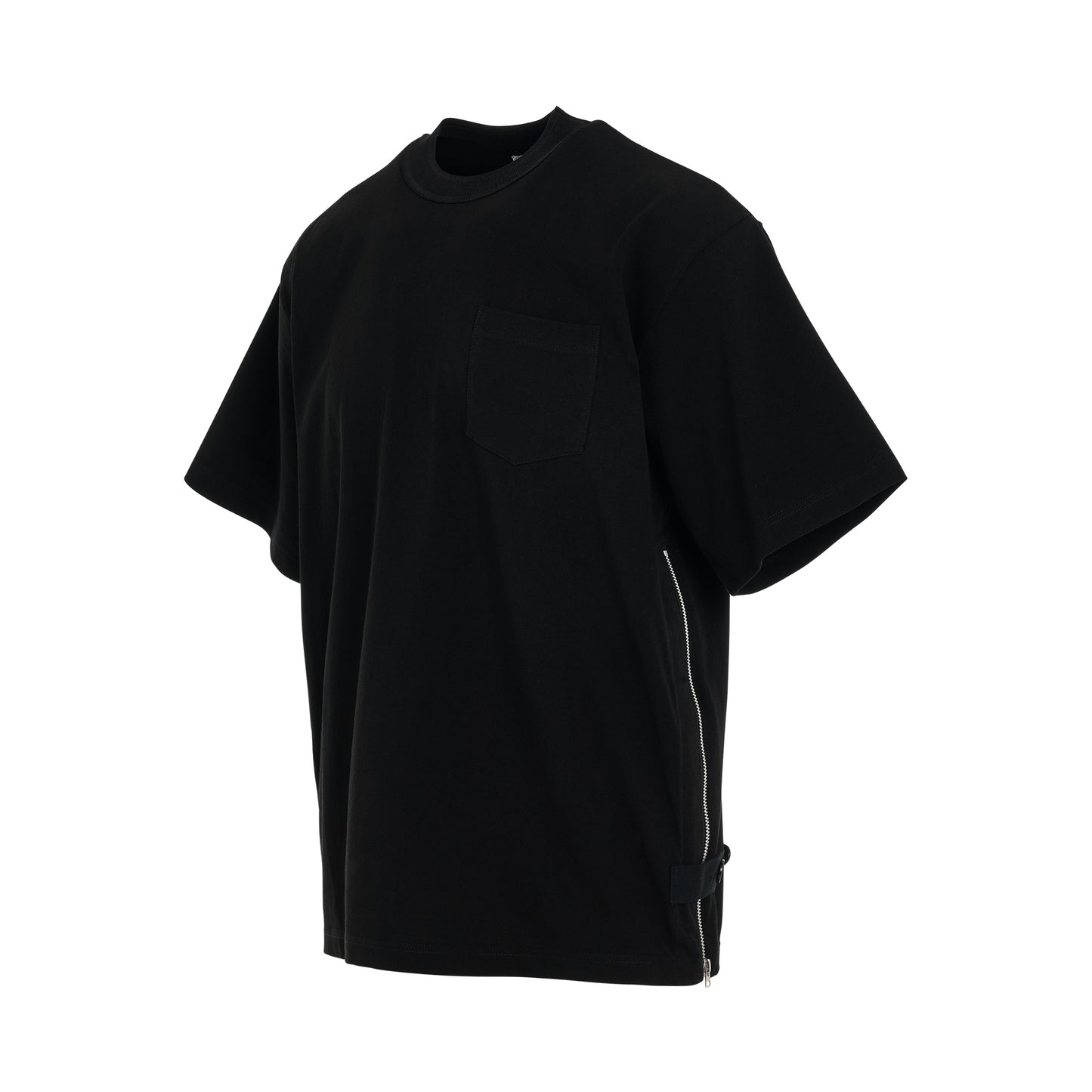 Side Zip Cotton Jersey T-Shirt in Black