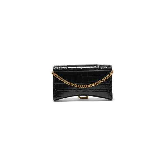 Hourglass Embossed Croco Wallet On Chain in Black