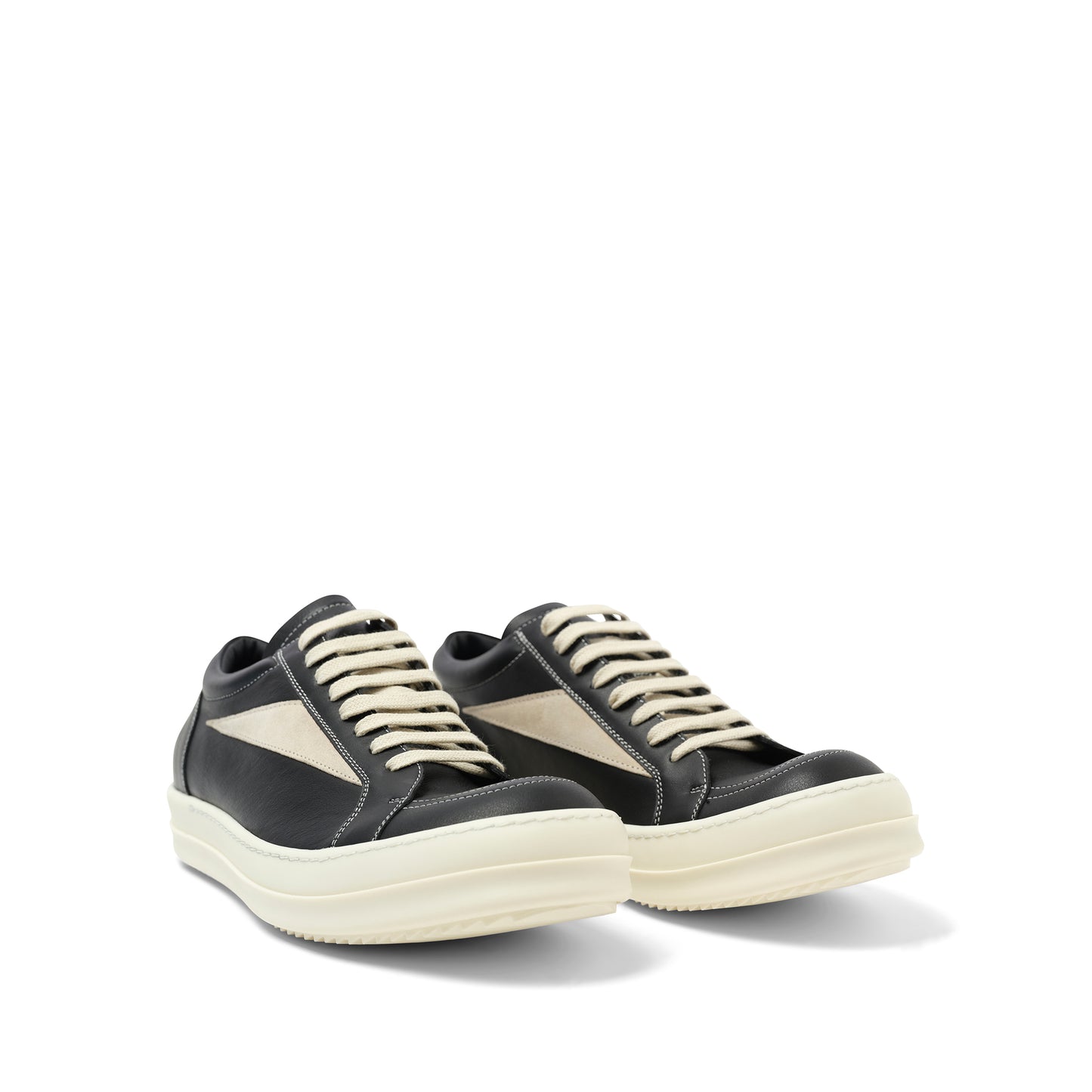 Full Grain Calf Leather Vintage Sneaker in Black/Milk