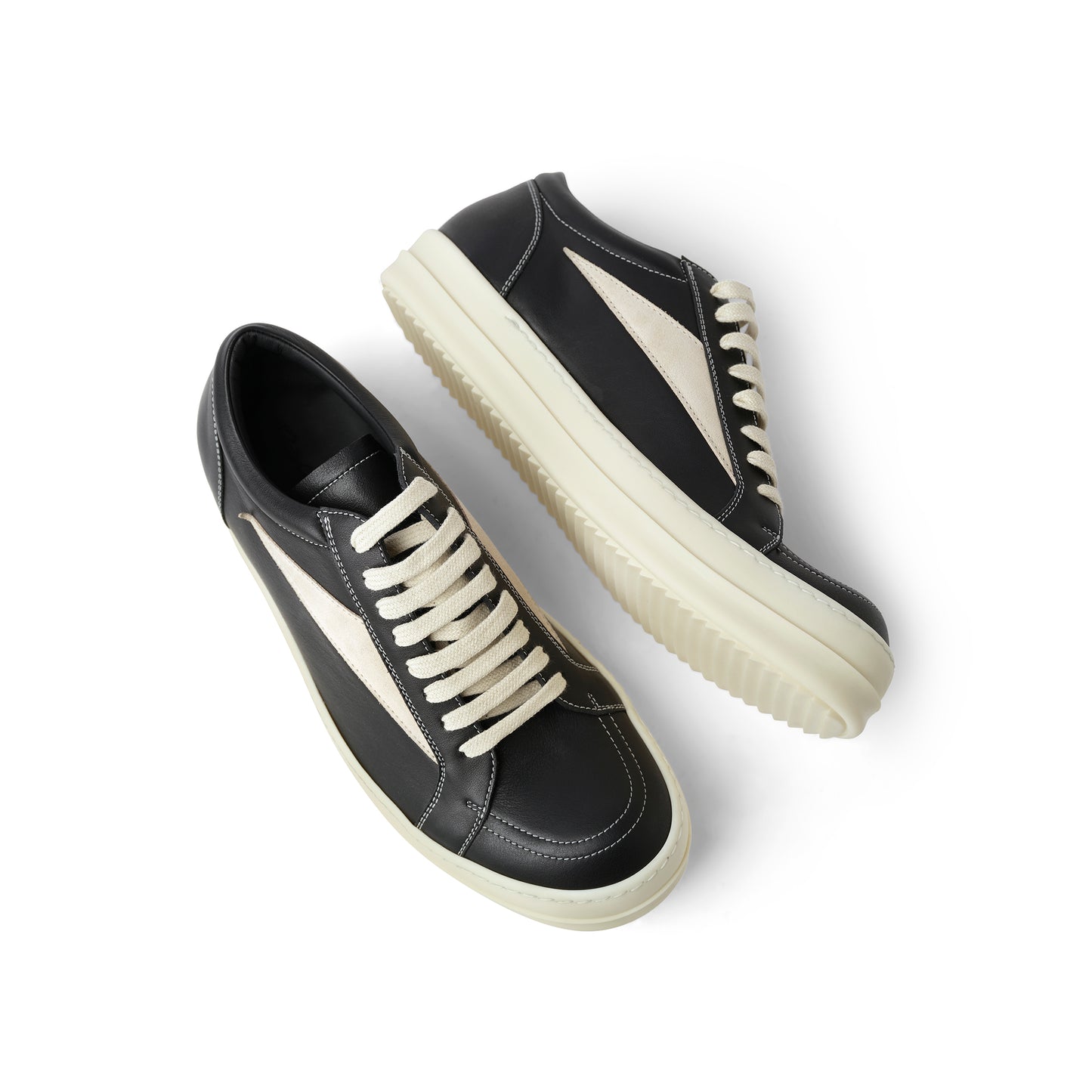 Full Grain Calf Leather Vintage Sneaker in Black/Milk