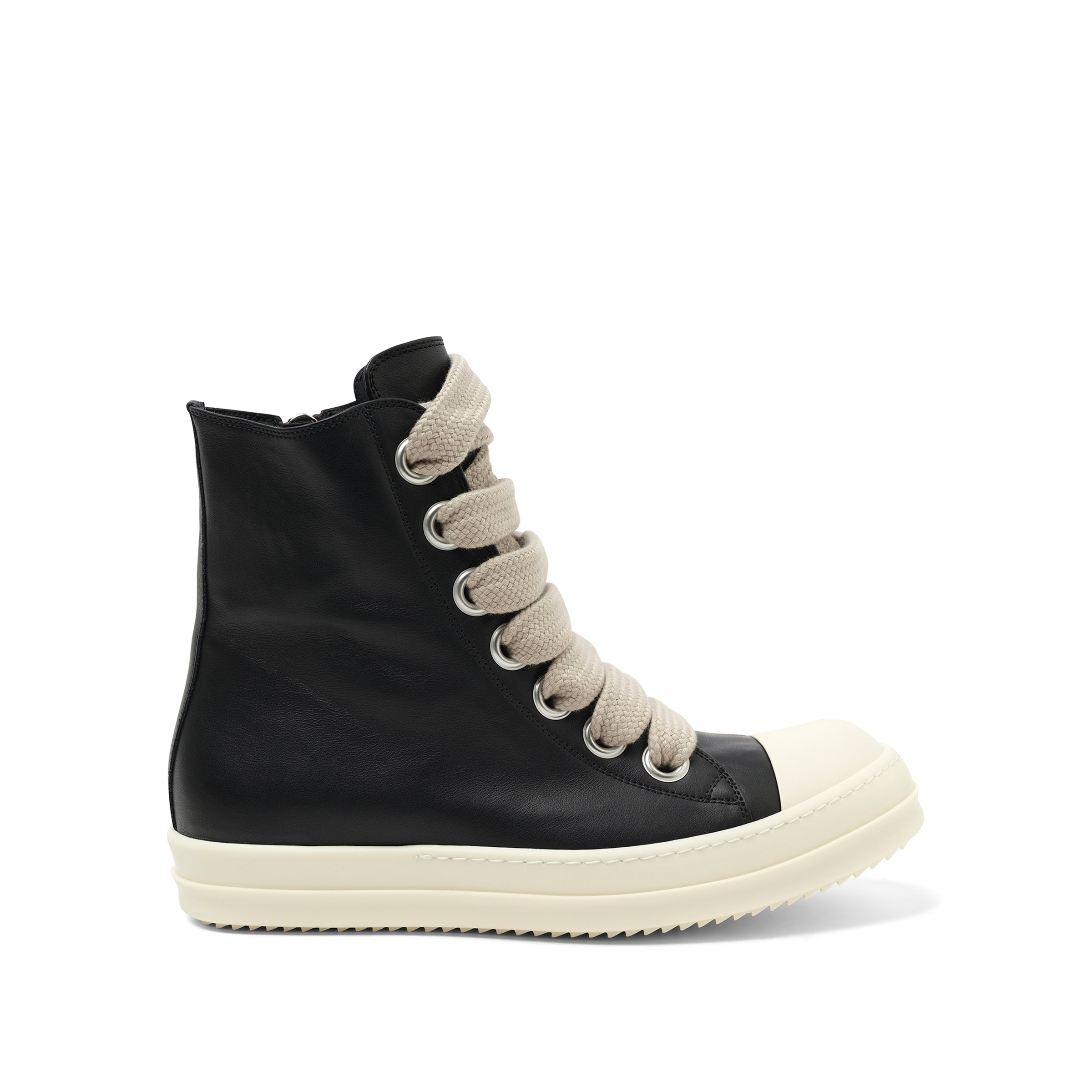 Full Grain Leather Jumbolaced Sneaker in Black/Pearl/Milk