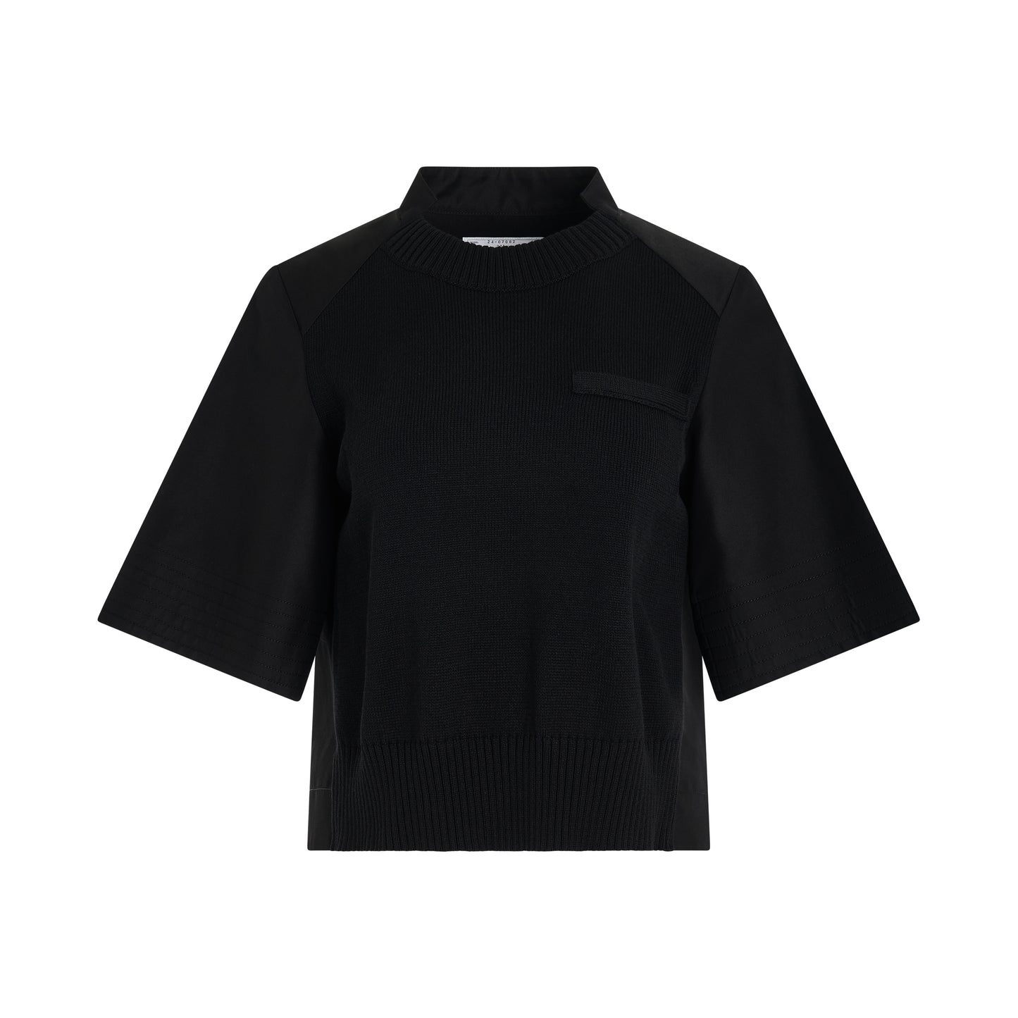 Cotton Gabardine x Knit Pullover in Black