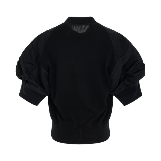 Nylon Twill x Knit Sweater in Black