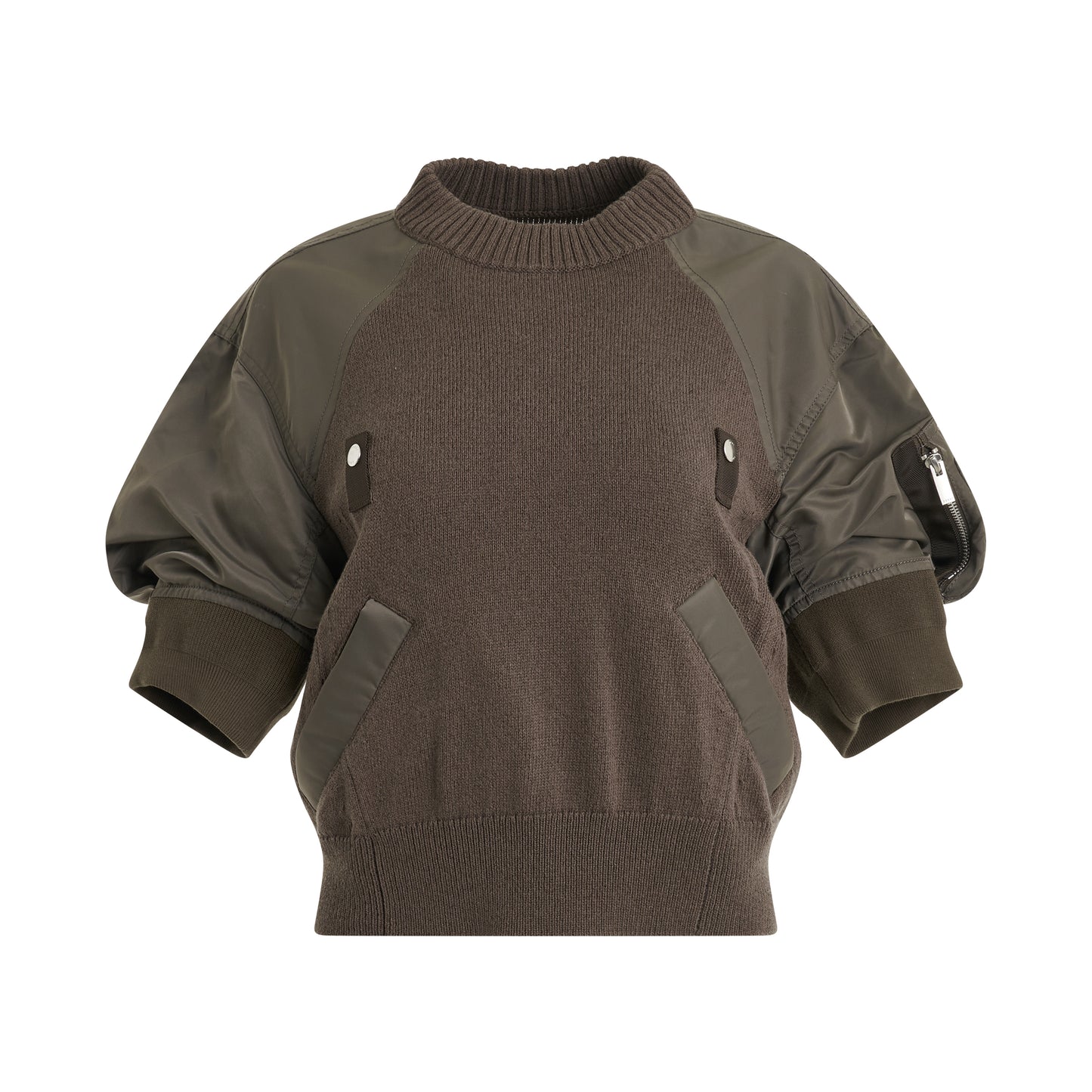 Nylon Twill x Knit Sweater in Taupe