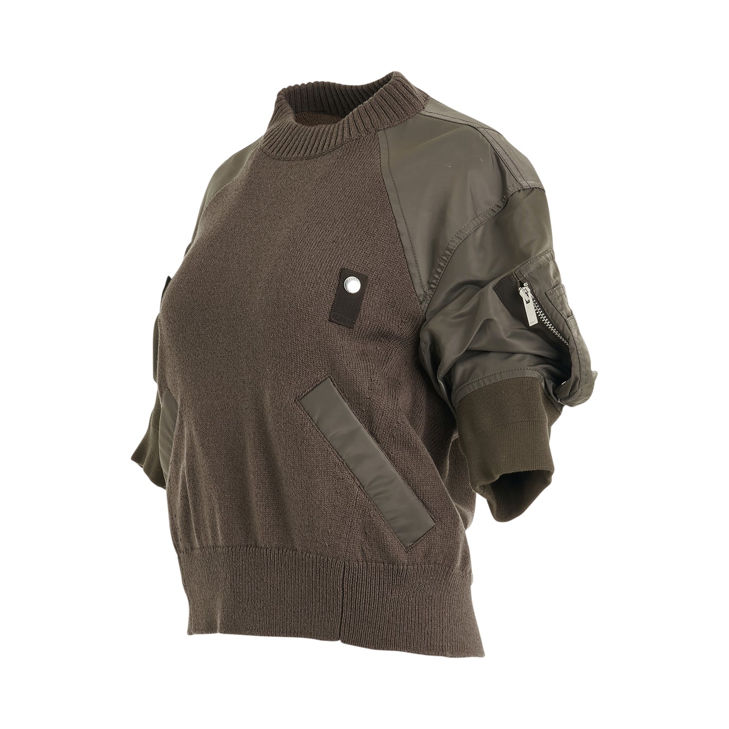 Nylon Twill x Knit Sweater in Taupe