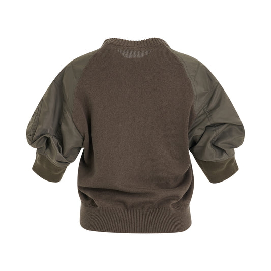 Nylon Twill x Knit Sweater in Taupe