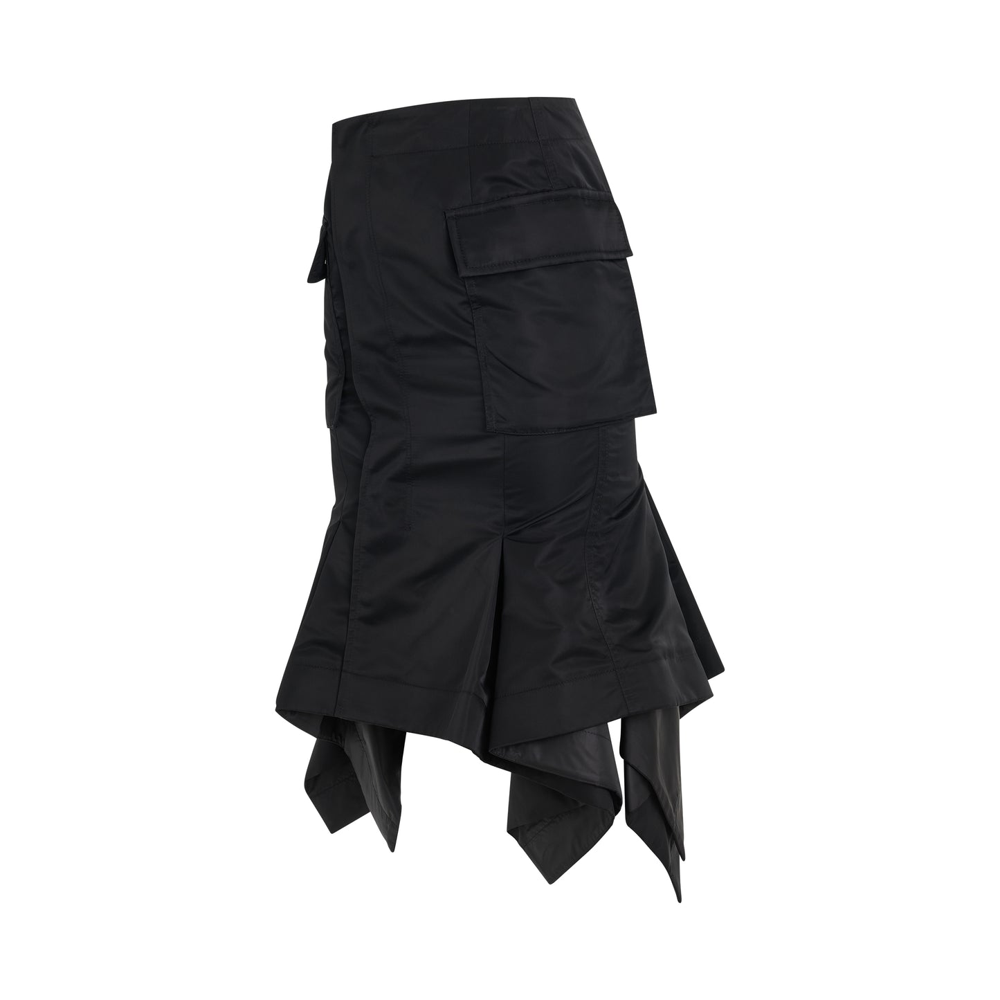 Nylon Twill Trumpet Skirt in Black