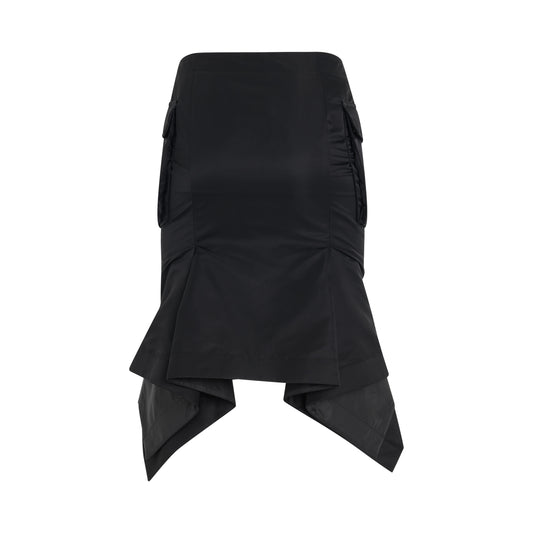 Nylon Twill Trumpet Skirt in Black