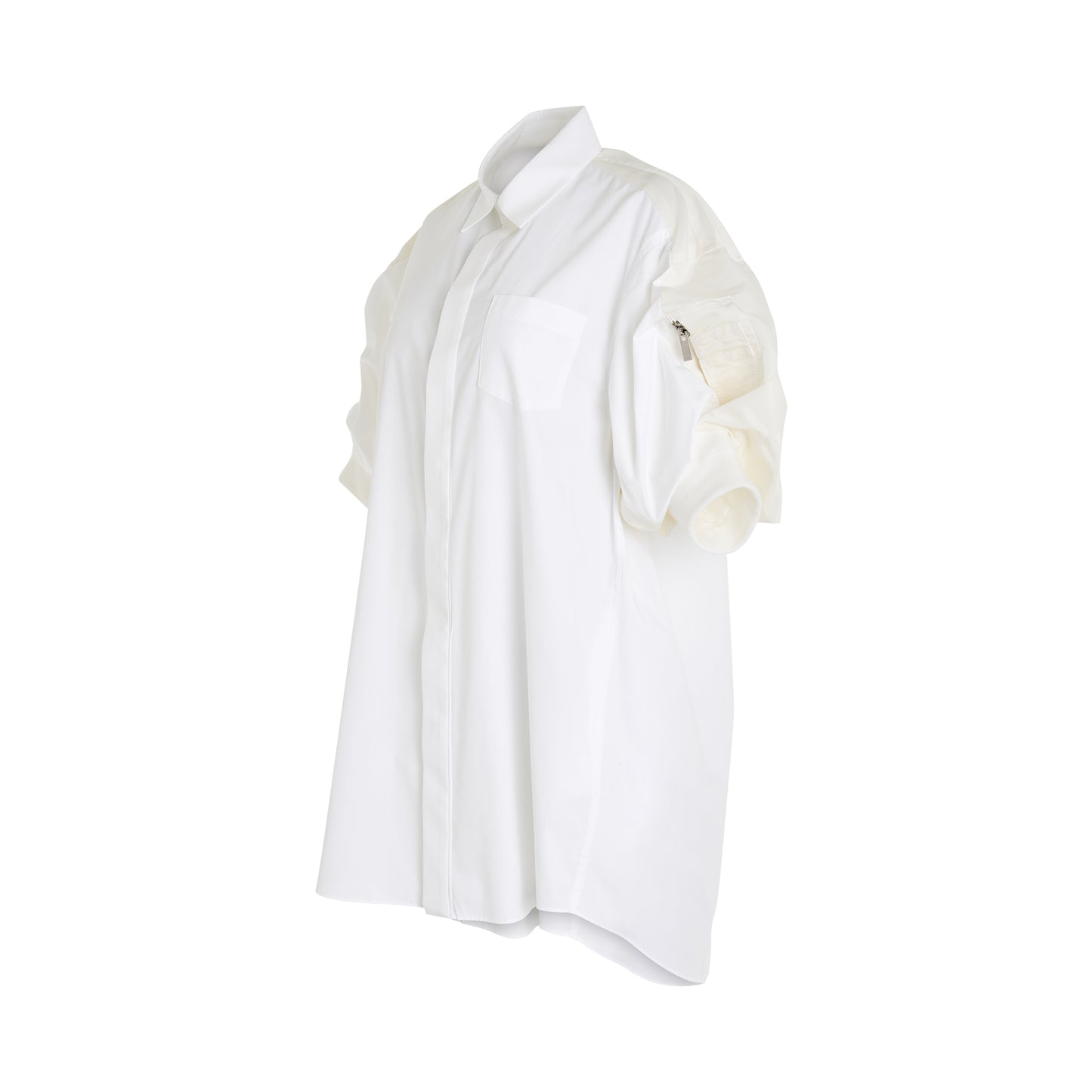 Cotton Poplin x Nylon Twill Dress in Off White