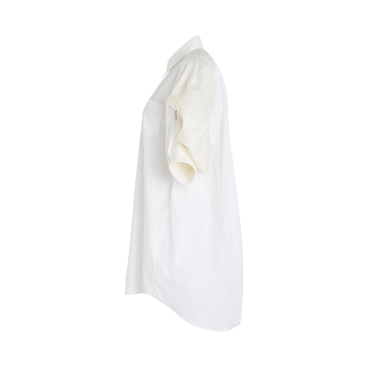 Cotton Poplin x Nylon Twill Dress in Off White