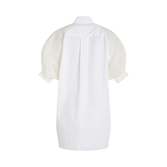 Cotton Poplin x Nylon Twill Dress in Off White