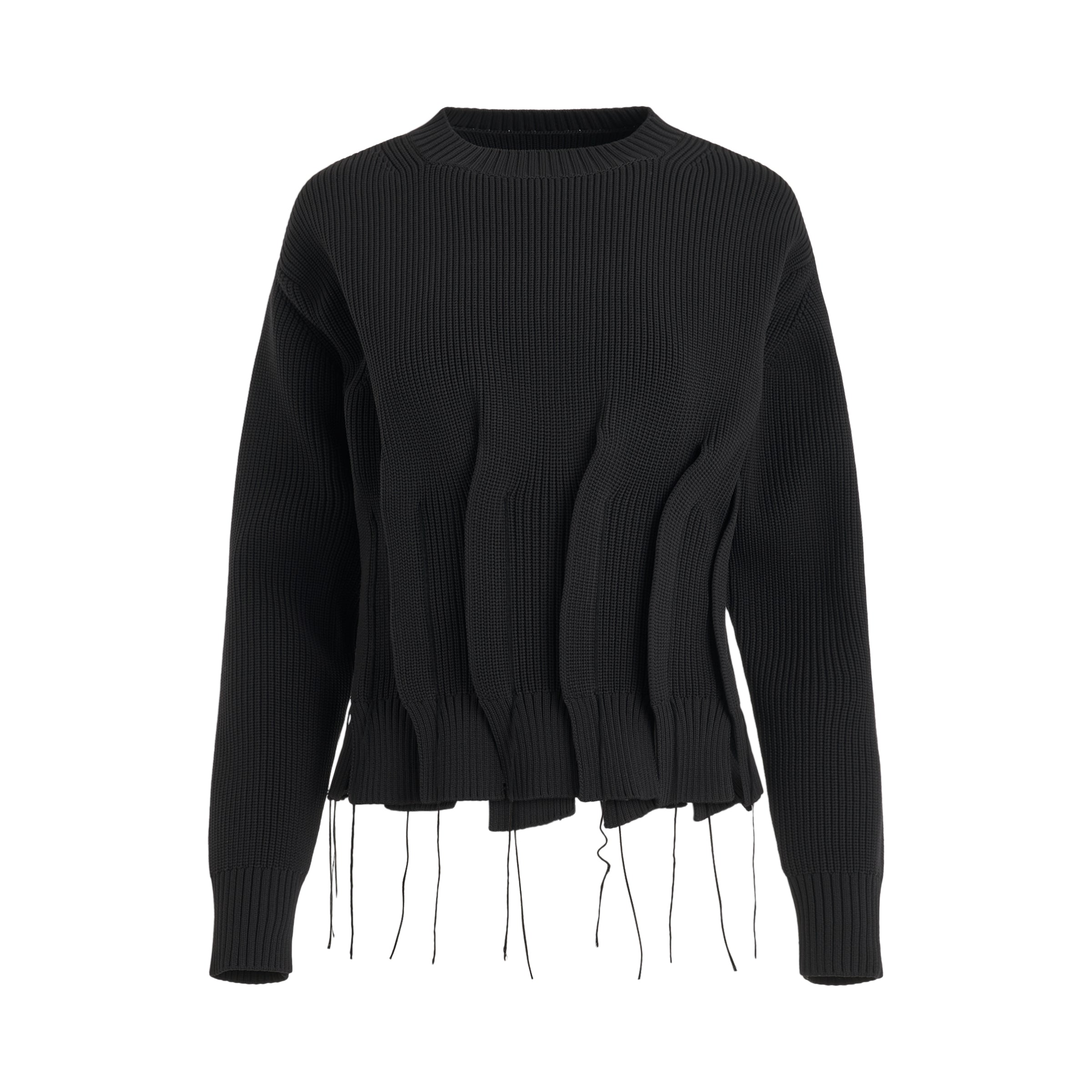 Ruched Knit Sweater in Black