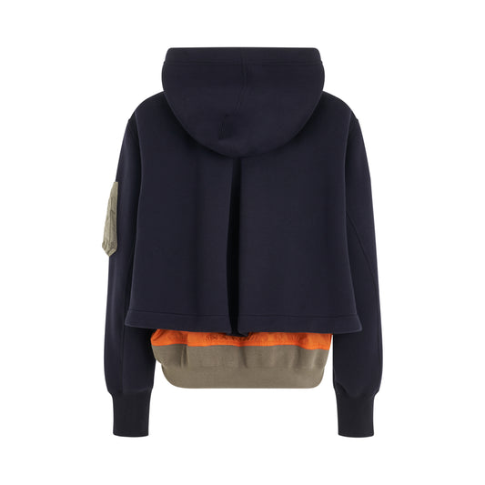 Sponge x Nylon Mix Zipped Hoodie in Navy/Khaki