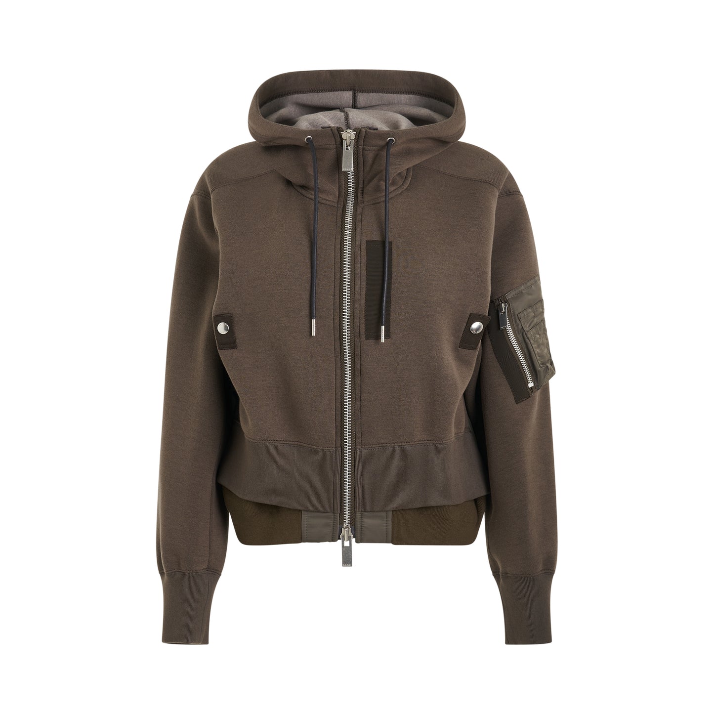 Sponge x Nylon Mix Zipped Hoodie in Taupe