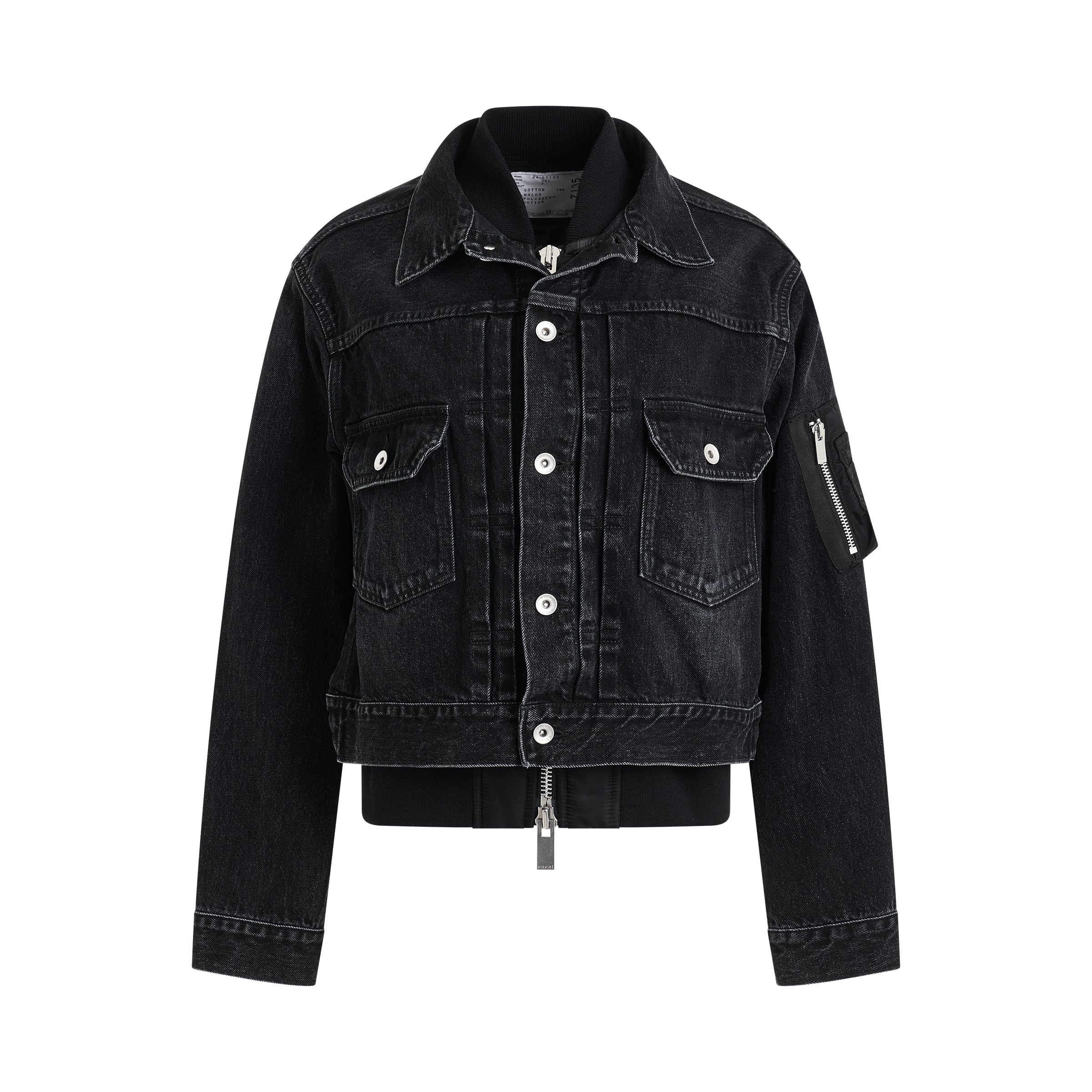 Denim Nylon Mix Blouson in Black