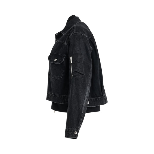 Denim Nylon Mix Blouson in Black