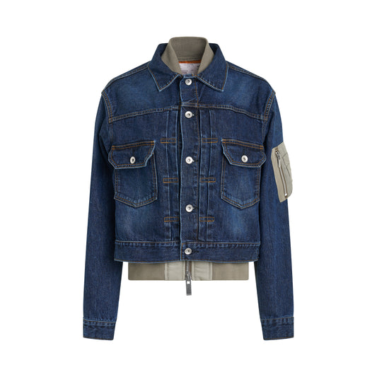 Denim Nylon Mix Blouson in Blue/Khaki