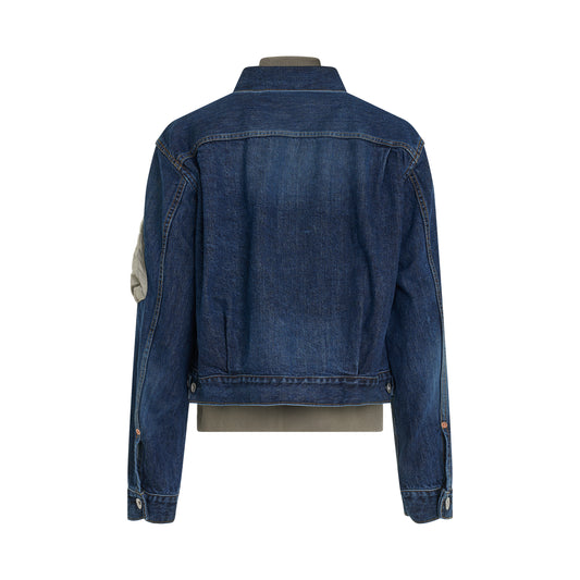 Denim Nylon Mix Blouson in Blue/Khaki