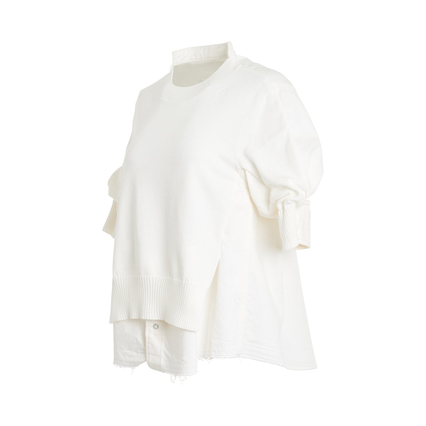 Denim x Knit Sweater in Off White