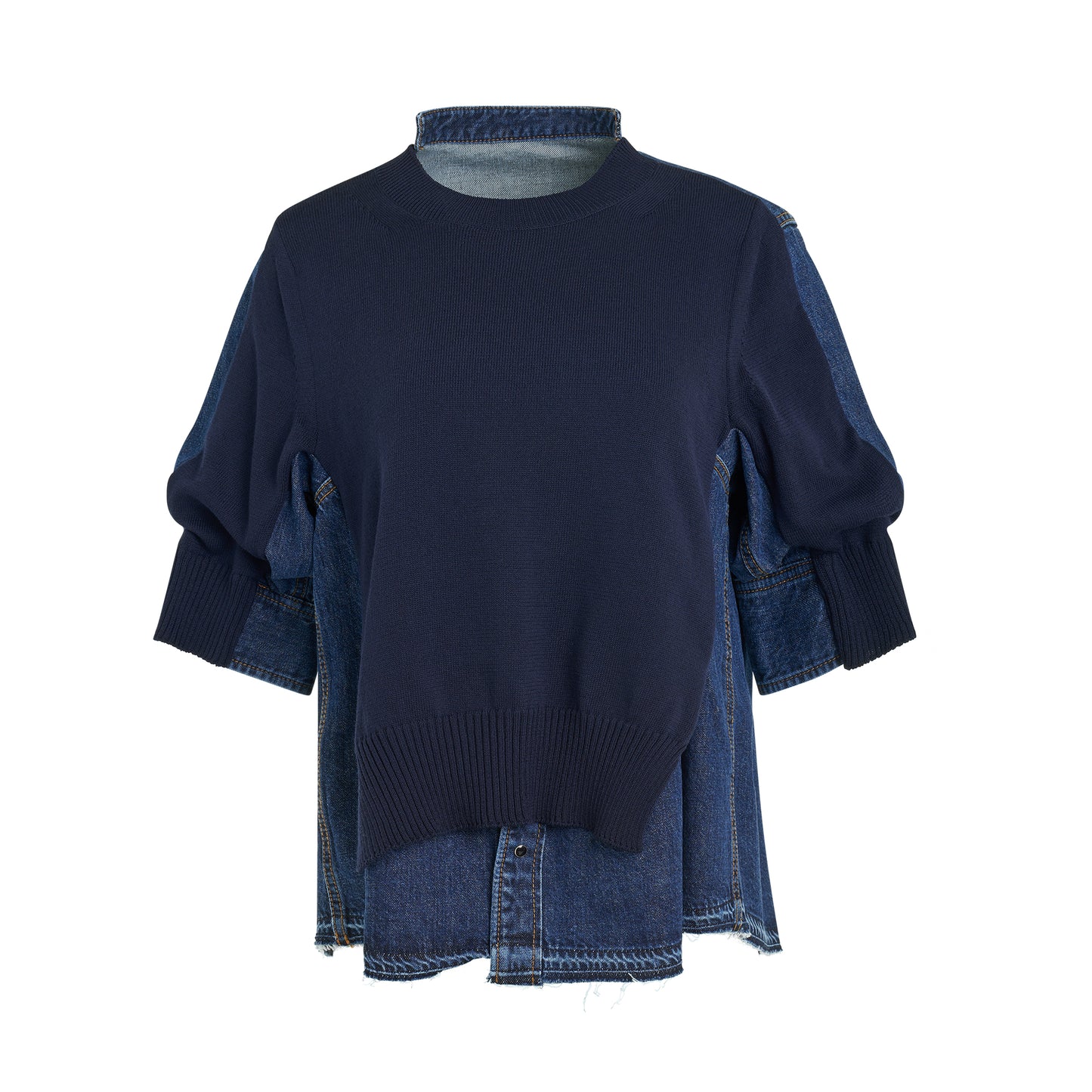 Denim x Knit Sweater in Navy Blue