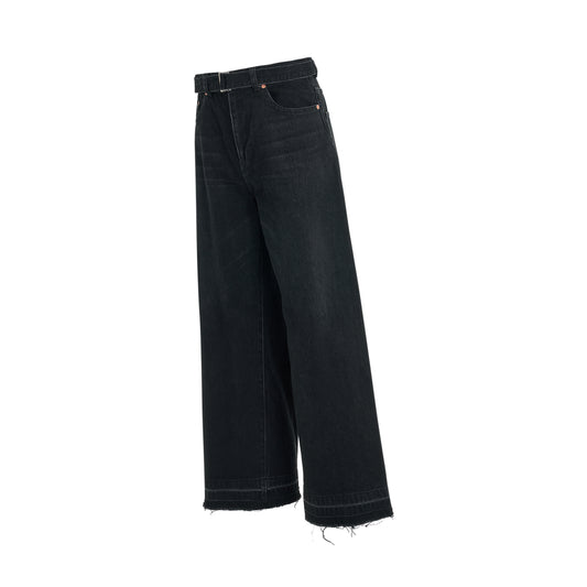 Raw Hem Denim Pants in Black