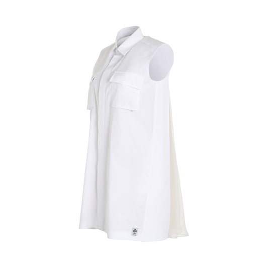 Sleeveless Thomas Mason Cotton Poplin Dress in Off White