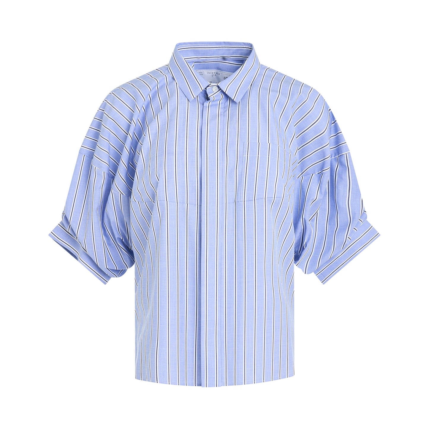 Cotton Balloon Sleeve Shirt in Light Blue Stripe
