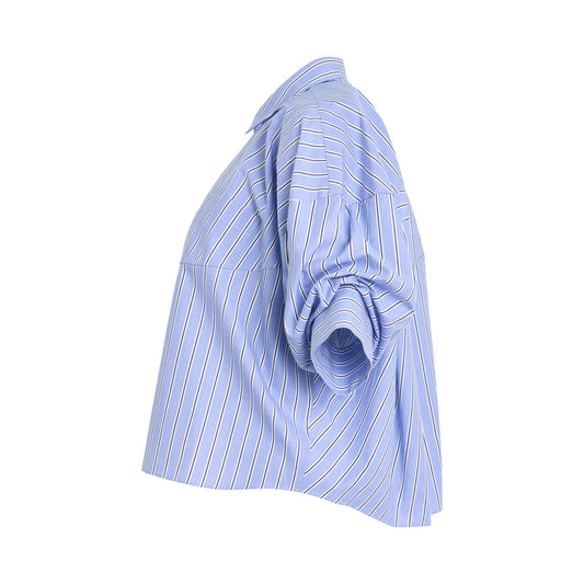 Cotton Balloon Sleeve Shirt in Light Blue Stripe