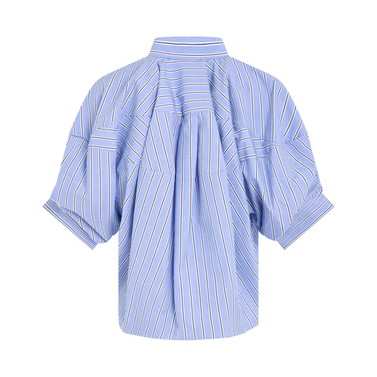 Cotton Balloon Sleeve Shirt in Light Blue Stripe