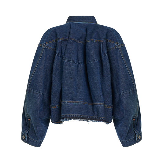 Denim Balloon Sleeve Blouson in Blue